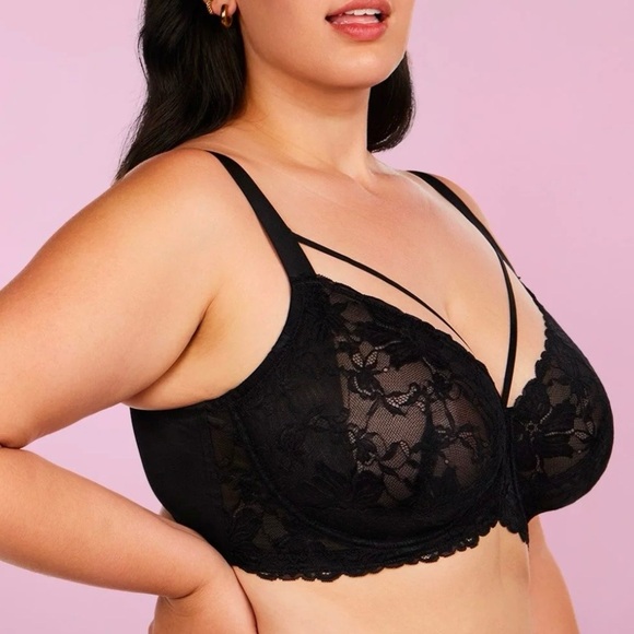 HSIA Womens Pretty In Petals Unlined Strappy Lace Bra Black Size 36 DD Black - Picture 2 of 11